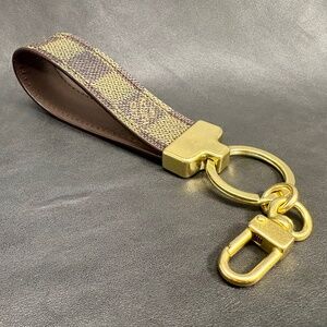 Brown Damier Canvas/Leather Key Fob Keychain Bag Charm